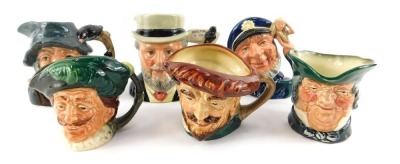 Six Royal Doulton character jugs, comprising Old Salt D6554, Sir Henry Doulton D7057, Rip Van Winkle D6463, and three further examples.