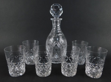 A 20thC decanter and stopper, 29cm high, together with six cut glass tumblers, each 10.5cm high.