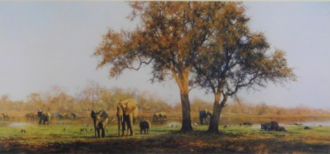 David Shepherd (1931-2017). Luagwa Evening, signed limited edition print, 1022/1500, 29cm x 65cm.