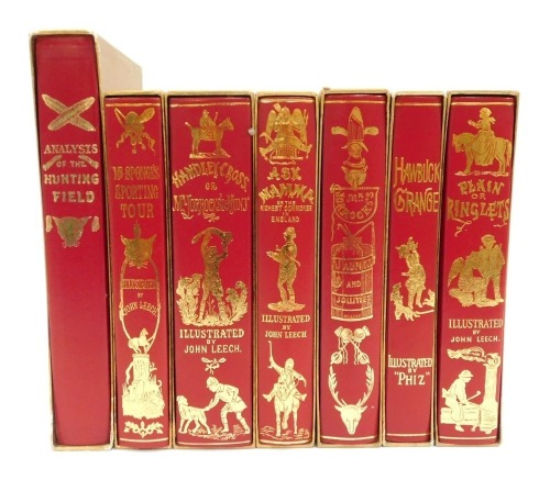 Seven volumes published by the R.S Surtees Society, to include Plain or Ringlets, Hawbuck Grange, etc., red leather bindings with slipcases.