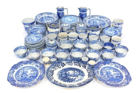 A group of Copeland Spode Italian pattern part tea and dinner wares, to include teapot, various jugs, soup bowls, egg cups, teacups and saucers, various dates, further blue and white wares, etc. (a quantity)