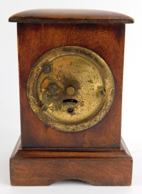 An early 20thC oak and inlaid mantel clock, the circular enamel dial bearing Arabic numerals, 14cm high, together with a Georgian burr wood tea caddy converted as a money box, with two holes to the top for coins, with key, 20cm wide. - 3