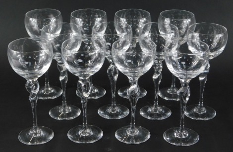 A set of twelve Lenox Rhythm Platinum pattern wine glasses, 20cm high.