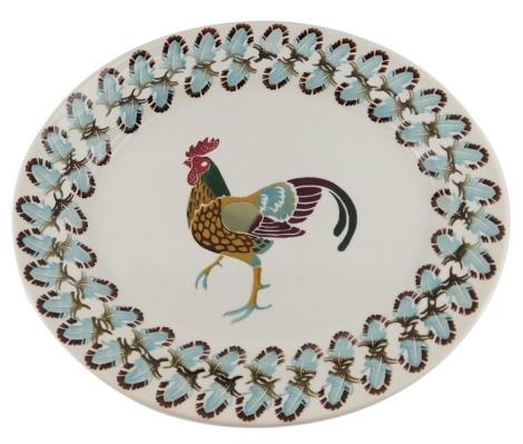 An Emma Bridgewater pottery oval platter, decorated in the Blue Feather and Cockerel pattern, 45cm wide.