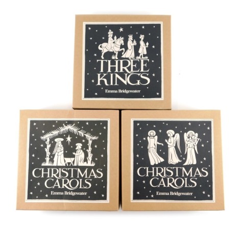 A set of six Emma Bridgewater pottery Christmas Carol and Three Kings plates, decorated in the Black Toast pattern, 22cm diameter, contained in pairs in three boxes.