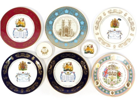 A group of Aynsley porcelain commemorative plates, to include The Birth of Prince William 1982, etc, each piece boxed. (a quantity)