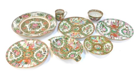 A group of 20thC Chinese famille rose porcelain, to include plate, 25cm diameter, coffee cup and saucer, leaf shaped dish, bowl, 9.5cm diameter, etc. (many pieces AF)