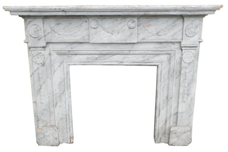 An Adam style fireplace, painted to simulate marble, label to reverse for Rartideals TV/J&R Scenery, Prod Murky Waters Lounge Set: House Composite to wooden backing, 127cm high, 164cm wide.