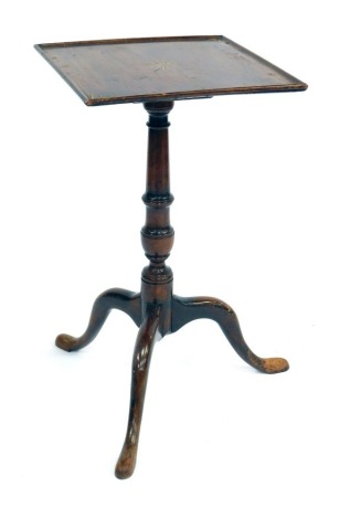 An Edwardian mahogany occasional table, the square top with parquetry star boxwood inlay, on tripod base, 68cm high, the top 38cm x 38cm.