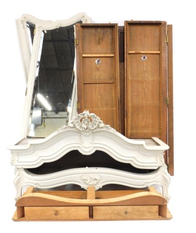 A 19thC French painted armoire, with two mirrored doors, unassembled.