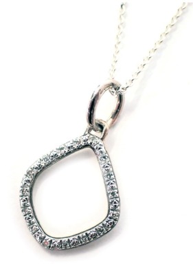 A Monica Vinader silver and diamond set pendant and chain, the oval shaped pendant, 2.5cm high, on a fine link neck chain, 40cm long, 3.1g all in, boxed.