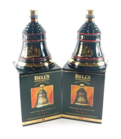 Two bottles of Bell's Extra Special Scotch whisky for Christmas 1994 and 1995, both boxed.