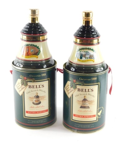 A bottle of Bell's Extra Special Old Scotch whisky for Christmas 1990, and another Christmas 1991. (2)