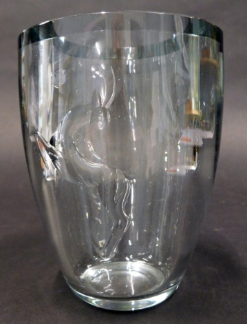 A Scandinavian style Art Glass vase in the manner of Orrefors, engraved with an antelope, unsigned, 16cm high.