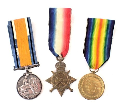 Three WWI medals, comprising 14-15 star, civilisation medal and defence medal, each marked 2nd Lieut C.W Hall, with ribbons.