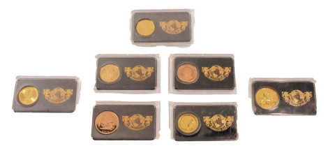 The London Mint Office Magnificent Seven coin set, comprising a 2016 half gold sovereign, the Australian 2016 1 tenth of an ounce coin, a tenth of a Krugerrand, United States of America 1 tenth of an ounce five dollar coin, a Chinese panda 1 tenth of an o