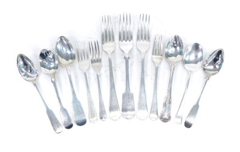 A quantity of silver and silver plated cutlery, various dates and assays, weighable silver, 8.21oz.