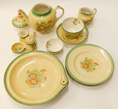 A collection of ceramics, to include Booths Silicon china Art Deco teapot, cruet, etc., a breakfast set, printed with Dickens day scenes, to include toast rack, etc. - 2