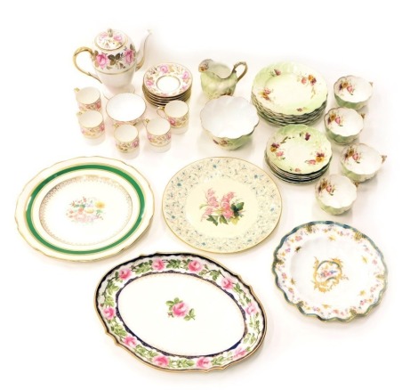 A quantity of ceramics, to include Royal Crown Derby plate decorated with flowers picked out in gilt, Minton plate with turquoise and white floral border and central spray of pink flowers, Doulton tray part coffee service decorated with band of roses with