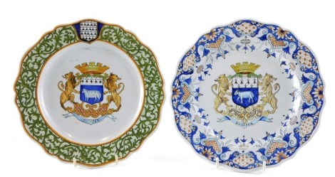 Two late 19thC French faience Porquier Beau crested Quimper plates.