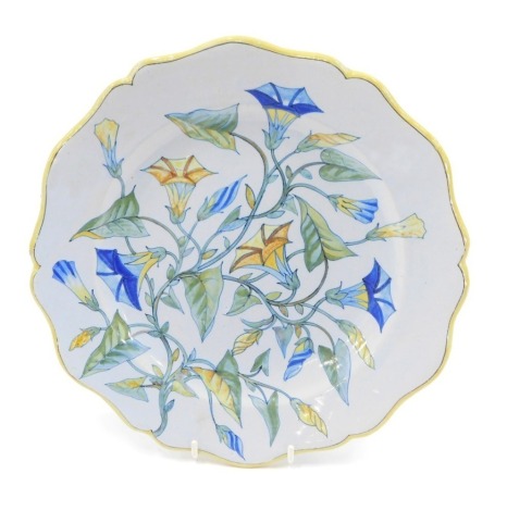 A 19thC Porquier Beau Faience botanical plate, 25.5cm diameter.