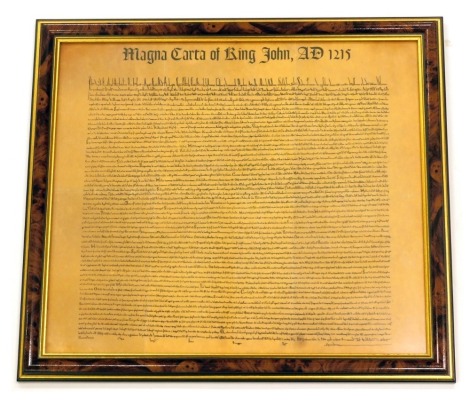 A printed Magna Carta of King John, the original from AD1215, framed, 34cm x 39cm.