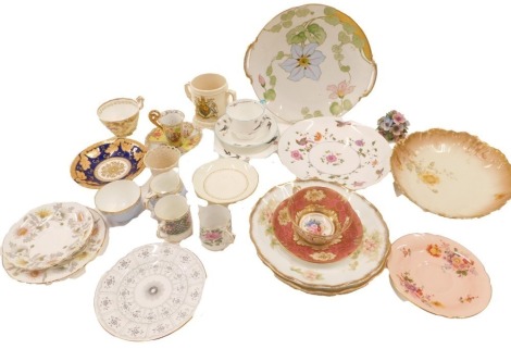 A group of 19thC and later ceramics, comprising Peregrine china Two for Joy trio cup set, Limoges coffee can and saucer, Crown Staffordshire cup and saucer, coffee cans, crescent moon china etc. (1 tray)