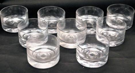 A quantity of mid century glass sundae dishes, each of cylindrical form, possibly Scandinavian. (9)