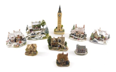 A Lilliput Lane Country Christmas illuminated figure, an anniversary edition of Big Ben, etc. (1 tray)