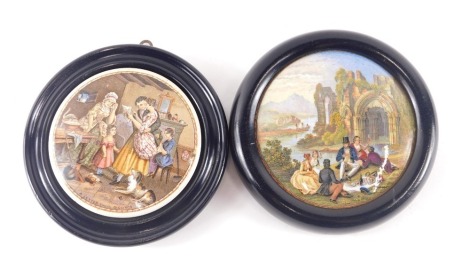 Two Prattware pot lids, to include A Letter from The Diggings.