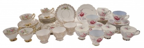 A Royal Albert Fancy Free pattern part service, a Royal Albert Charmaine part service, and a Dorchester Fine China part service. (2 trays)