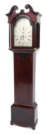 A late 18th/early 19thC longcase clock by John Galbraith of Falkirk, the arched Roman numeric dial with subsidiary seconds, date aperture, and eight day striking movement, in a mahogany case.