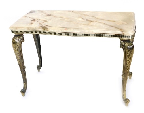 An onyx and gilt metal coffee table, the rectangular shaped top with a moulded edge on cabriole legs, 66cm wide.