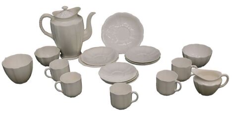 A Royal Crown Derby coffee set, comprising coffee pot, milk jug, two sugar bowls, large breakfast cup, five coffee cans and saucers, and three large saucers. (1 tray)