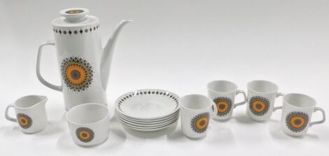 A 1950s/60s Susie Cooper studio ceramic coffee set, decorated with a roundel.