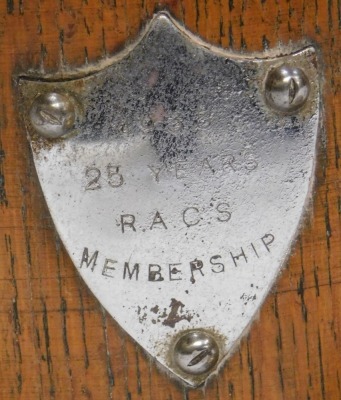 A Ghost Twenty Club silver and enamel pin dish, with a pierced outer basket, Birmingham 1974, 1.34oz, 11cm diameter, with an oak presentation biscuit barrel presented to 25 Years RAC Membership Club. (2) - 2