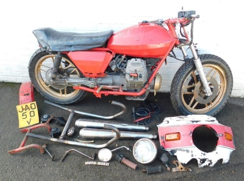 A Moto Guzzi 500cc motorcycle, registration JAO 50V, together with a group of parts, key present, no paperwork present.