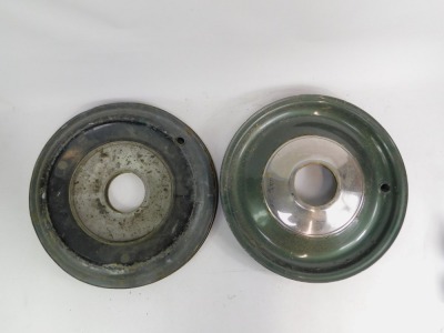 Four green hubcaps, and two battery operated motorcycle lamps. (6) - 2