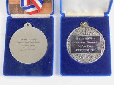 Automobilia related items, including an RAC International Rally 1960 Class 3 Second Place trophy, Lenham Storage sponsored Formula Junior Championship medals, A.A membership badge, Alvis badge, Jaguar Driver's Club badge, etc. (a quantity) - 4