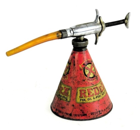 A Redex oil can, 23cm high.