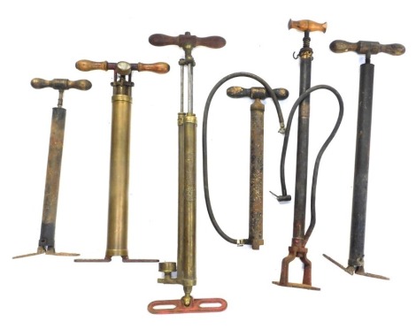 Six vintage stirrup pumps, one of three tubed design, marked Duko, the others unmarked. (6)