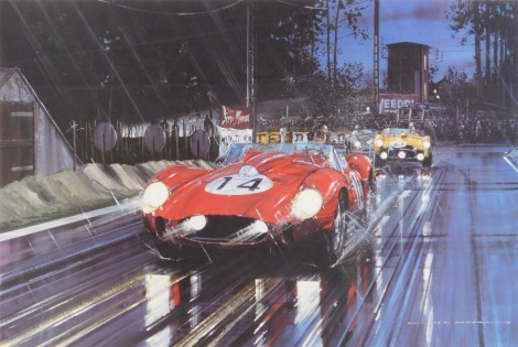 After Nicholas Watts. Le Mans 1958, signed limited edition print 219/500, bearing further signatures, 44cm x 64cm.