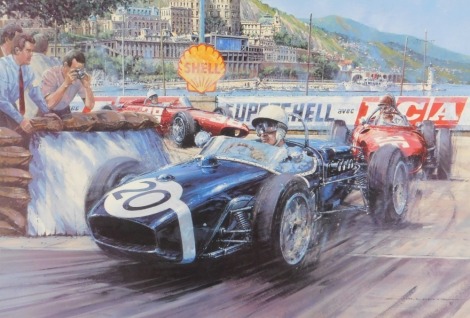 After Nicholas Watts. Monaco Grand Prix 1961, signed limited edition print 50/500, bearing further signatures, 45cm x 65cm.