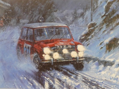 After Nicholas Watts. Monte Carlo Rally - 1964, signed artist proof print, bearing further signatures, 46cm x 64cm.