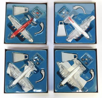 Four Corgi Aviation Archive Classic Propliners diecast models, 1:144 scale, comprising Vickers Viscount Continental Airlines, Vickers Viscount 800 Series Lufthansa, Vickers Viscount 806 Virgin Atlantic Airways, and Vickers Viscount Parcel Force, boxed. - 2