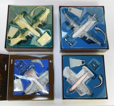 Four Corgi Aviation Archive diecast models, 1:144 scale, from the Classic Propliners Range, comprising Boeing Stratocruiser Pan Am, Boeing 377 Stratocruiser, Vickers Viscount 700 series, British European Airways and British Eagle, boxed. - 2