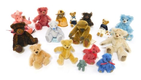 A group of miniature mohair Teddy bears, makers to include Pipkins Bears, Ellerslie Bears, Russ Mohair Collection, etc.