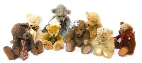 Eight mohair Teddy bears, brands to include Joe and Co, Greetwell Bears, Keyne Bears, etc., the largest 22cm high overall.