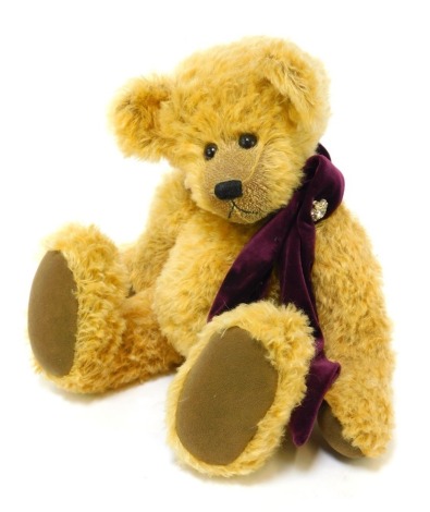 A TLC Bears mohair Teddy bear, named Grandma Ida, caramel colouring with velvet scarf, 39cm high overall.