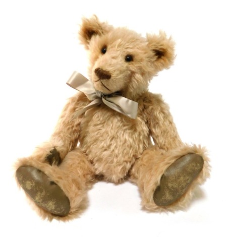 A Winter Bears by Jacqueline Winter mohair Teddy bear, named Mallow, off white, leather pads, 32cm high overall.